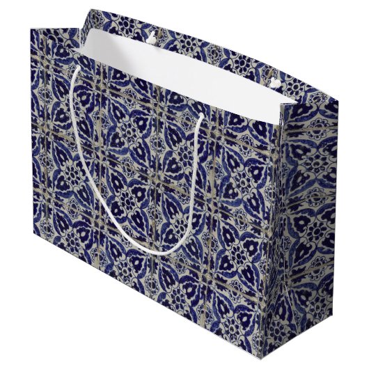 Rustige Italiaanse tegels Azulejo Blue White Geome Groot Cadeauzakje (Achterkant Gekanteld)