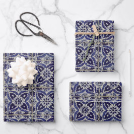 Rustige Italiaanse tegels Azulejo Blue White Geome Inpakpapier Vel