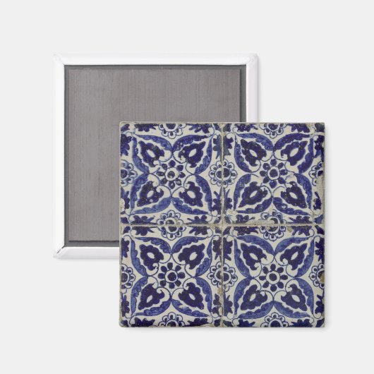 Rustige Italiaanse tegels Azulejo Blue White Geome Magneet (Voorkant / Achterkant)