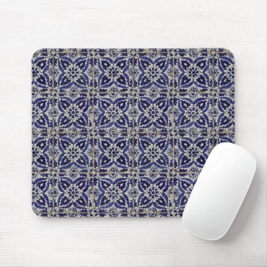Rustige Italiaanse tegels Azulejo Blue White Geome Muismat (Met muis)