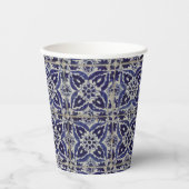Rustige Italiaanse tegels Azulejo Blue White Geome Papieren Bekers (Voorkant)