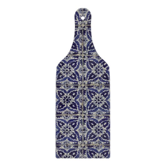 Rustige Italiaanse tegels Azulejo Blue White Geome Snijplank (Voorkant)