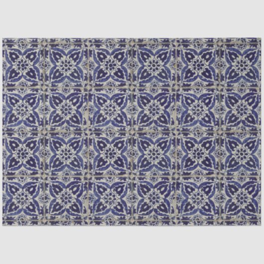 Rustige Italiaanse tegels Azulejo Blue White Geome Tissuepapier (Voorkant)