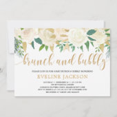 Rustige ivoor floraal goud glitter brunch en bubbl kaart (Voorkant)