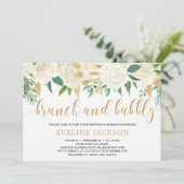 Rustige ivoor floraal goud glitter brunch en bubbl kaart (Staand voorkant)