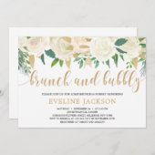 Rustige ivoor floraal goud glitter brunch en bubbl kaart (Voorkant / Achterkant)