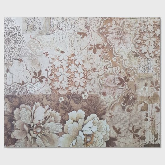 Rustige  ivoorbruine elastische bloemtypografie cadeaupapier (Vlak)