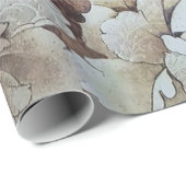 Rustige  ivoorbruine elastische bloemtypografie cadeaupapier (Rol Hoek)