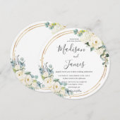 Rustige Ivory Floral Eucalyptus Wedding Gold Cirke Kaart (Voorkant / Achterkant)