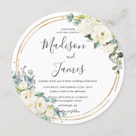 Rustige Ivory Floral Eucalyptus Wedding Gold Cirke Kaart