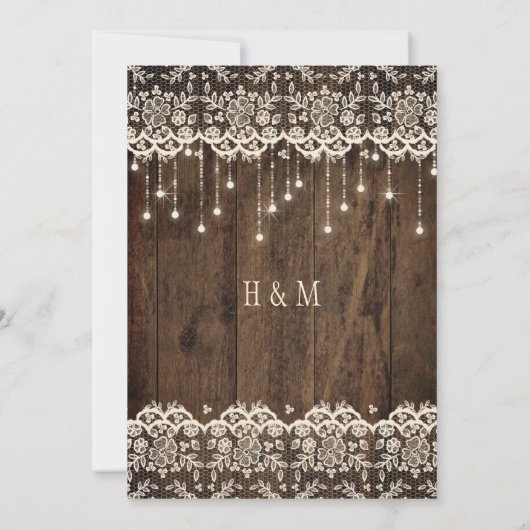 Rustige Ivory Lace Sparkle Lights Barn Wood | Kaart (Achterkant)