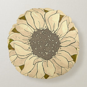 Rustige Ivory Yellow Sunflower waterverf floral Rond Kussen