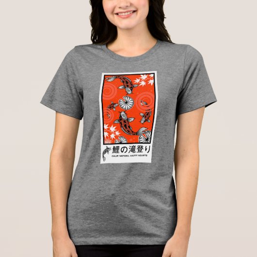 Rustige Japanse Koi Karper Kunst Tri-Blend Shirt (Voorkant)