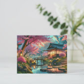 Rustige Japanse tuin in de lente schilderen Briefkaart (Staand voorkant)