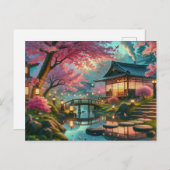 Rustige Japanse tuin in de lente schilderen Briefkaart (Voorkant / Achterkant)