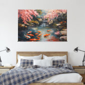 Rustige Japanse Tuin met Koi Pond Canvas Afdruk (Insitu (Slaapkamer))