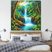 Rustige Jungle Waterval Canvas Afdruk (Insitu (Slaapkamer))
