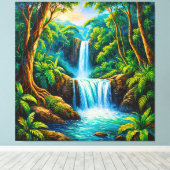 Rustige Jungle Waterval Canvas Afdruk (Insitu (Houten vloer))