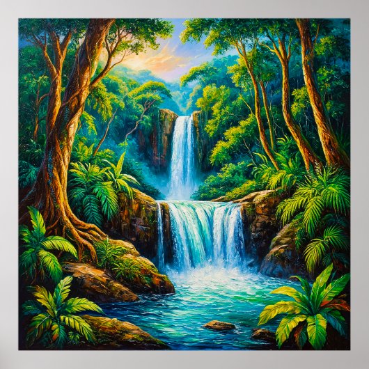 Rustige Jungle Waterval Poster (Voorkant)