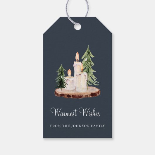 Rustige kaarsen op houten Warmste kerst Cadeaulabel (Voorkant)