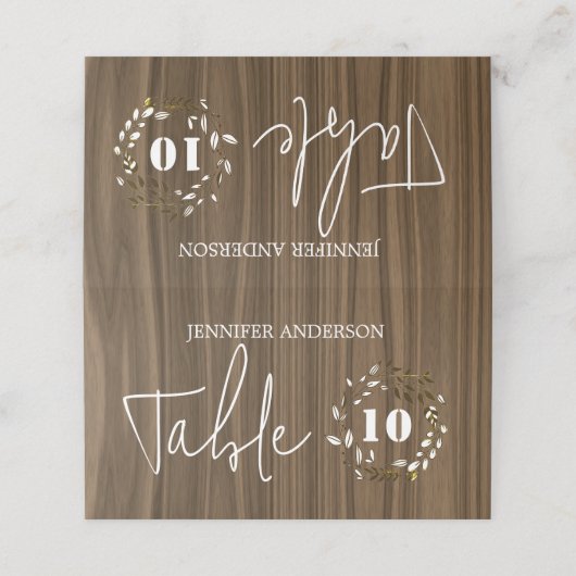 Rustige Kaarten van wood Leaf Wreath Wedding Table Plaatskaartje (Buitenkant ongevouwen)