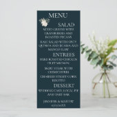 Rustige kalligrafie Elegante Trouwmenu Kaarten Nav (Staand voorkant)