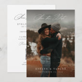 Rustige kalligrafie script QR-code trouwfoto Save The Date (Voorkant / Achterkant)