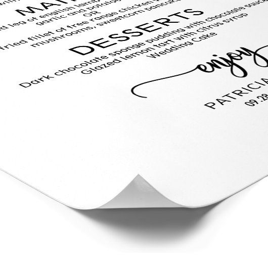 Rustige kalligrafie van het menu Weddenschap Poster (Hoek)