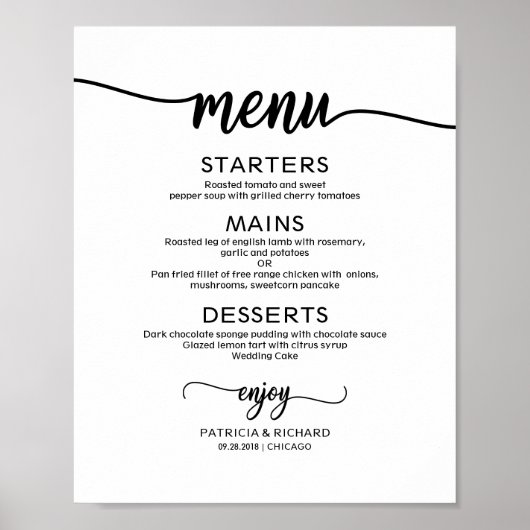 Rustige kalligrafie van het menu Weddenschap Poster (Voorkant)