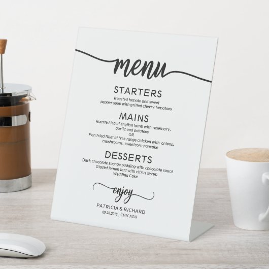 Rustige kalligrafie van het menu Weddenschap Reclamebord Met Voetstuk (Insitu)