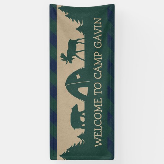 Rustige kampeerfeestfeestdag, welkomstbanner spandoek (Verticaal)