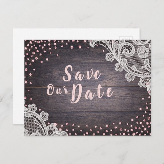 Rustige kant en blush glitter van hout, behalve de aankondigingskaart (Voorkant / Achterkant)