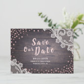 Rustige kant en blush glitter van hout, behalve de save the date (Staand voorkant)