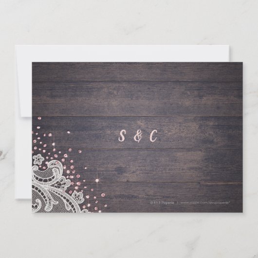 Rustige kant en blush glitter van hout, behalve de save the date (Achterkant)