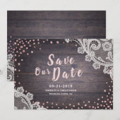 Rustige kant en blush glitter van hout, behalve de save the date (Voorkant / Achterkant)