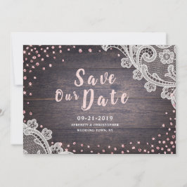 Rustige kant en blush glitter van hout, behalve de save the date