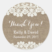 Rustige  kant en burlap-avor ronde sticker (Voorkant)