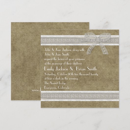 Rustige kant en burlap huwelijksuitnodigingen kaart (Voorkant / Achterkant)