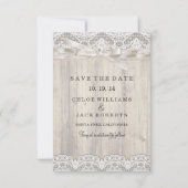 Rustige kant en houten bruiloft sparen de datum save the date (Voorkant)