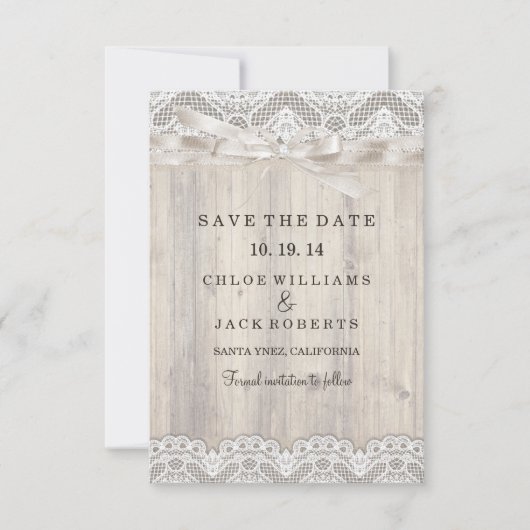 Rustige kant en houten bruiloft sparen de datum save the date (Voorkant)