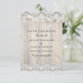 Rustige kant en houten bruiloft sparen de datum save the date (Staand voorkant)