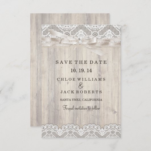 Rustige kant en houten bruiloft sparen de datum save the date (Voorkant / Achterkant)