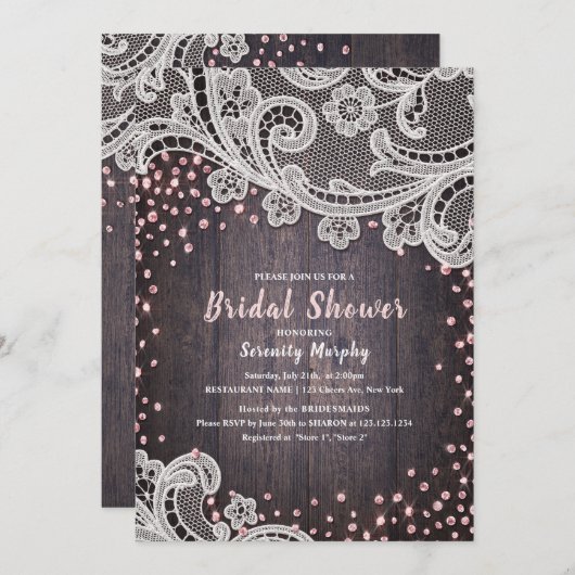 Rustige kant en vrijgezellenfeest met houten blush kaart (Voorkant / Achterkant)