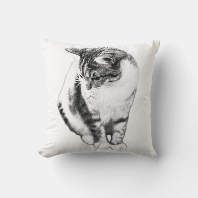Rustige kat die naar beneden kijkt Ink Art Pillow Kussen (Voorkant)