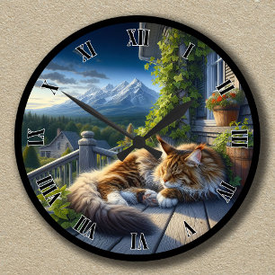 rustige kat op een veranda ronde klok