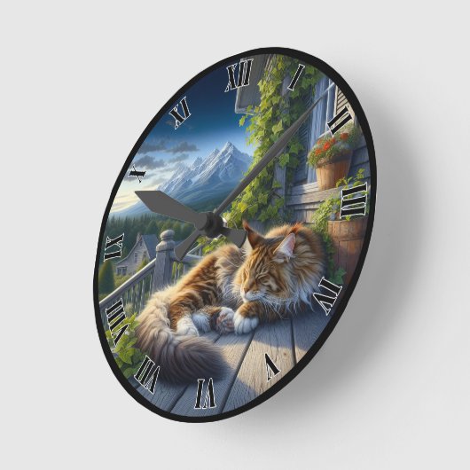 rustige kat op een veranda ronde klok (Hoek)