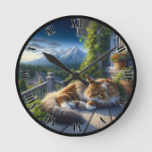 rustige kat op een veranda ronde klok (Voorkant)