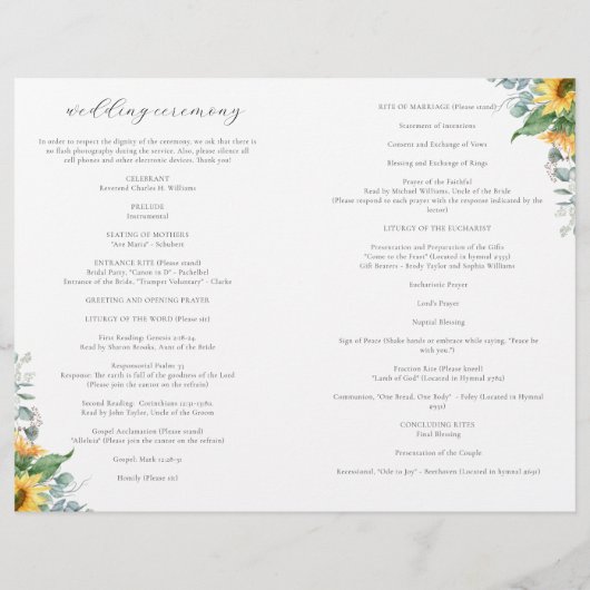 Rustige katholieke Wedding Mass Ceremony-programma (Achterkant)