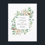 Rustige katoen en Eucalyptus Lijst Sla de datum op Briefkaart<br><div class="desc">kondig je trouwdatum aan bij familie en vrienden met dit bijtende greenery thema behalve het date briefkaart. Het bevat een waterverf lijst eucalyptusbladeren en katoen. Personaliseer door namen, datum, plaats en andere details toe te voegen. Deze eucalyptus behalve het date briefkaart is perfect voor lente- en valbruiloften en groene themabruiloften....</div>