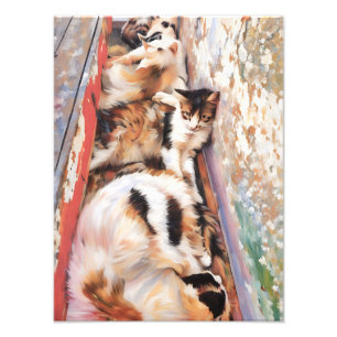 Rustige katten loungen in een kleurrijke gezellige foto afdruk
